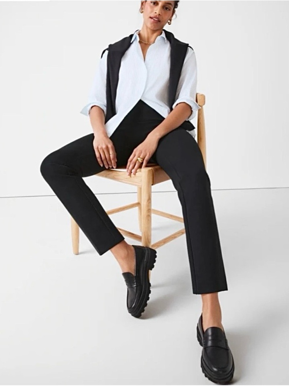SPANX Black Ponte Slim Straight Pants Large Smooth Perfect Fit 20254R Like New - Picture 4 of 13